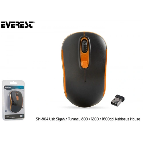 Everest Sm-804 Usb Siyah-turuncu 800-1200-1600dpi Kablosuz Mouse