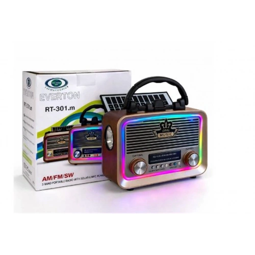 Everton Rt-301.m  Bluetooth-usb-sd-fm Şarjlı,solarlı,ledli, Nostaljik Radyo El Fenerl Radyo
