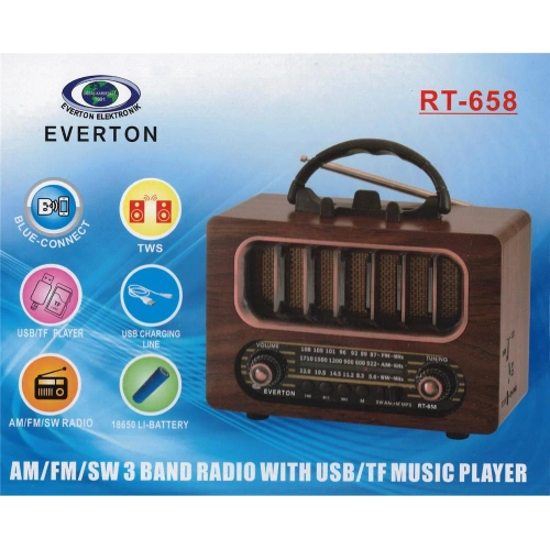 Everton Rt-658  Bluetooth Fm-usb-tf-aux Şarjlı Nostaljik Radyo