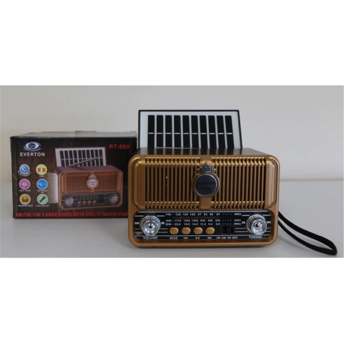 Everton Rt-660  Bluetooth Fm-usb-tf-aux Şarjlı Nostaljik Radyo Solar (güneş Panelli)