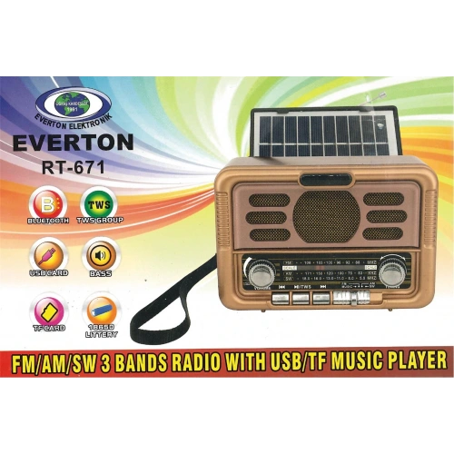 Everton Rt-671 Bluetooth Fm-usb-tf-aux Şarjlı Solar Nostaljik Radyo Güneş Panelli