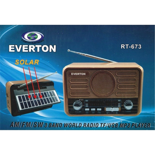 Everton Rt-675  Bluetooth Fm-usb-tf-aux Şarjlı Solar Nostaljik Radyo
