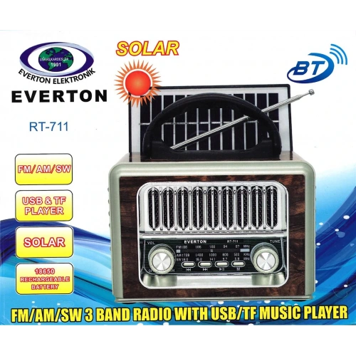 Everton Rt-711-usb-tf-am-fm-sw-tws-usb Güneş Eenerjili  Nostaljik Radyo