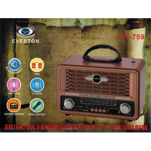Everton Rt-759  Bluetooth Fm-usb-tf-aux  Şarjlı Nostaljik Radyo