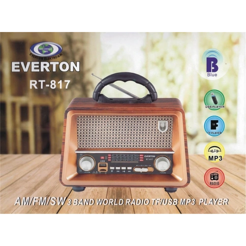 Everton Rt-817  Bluetooth Fm-usb-tf-aux Şarjlı Nostaljik Radyo