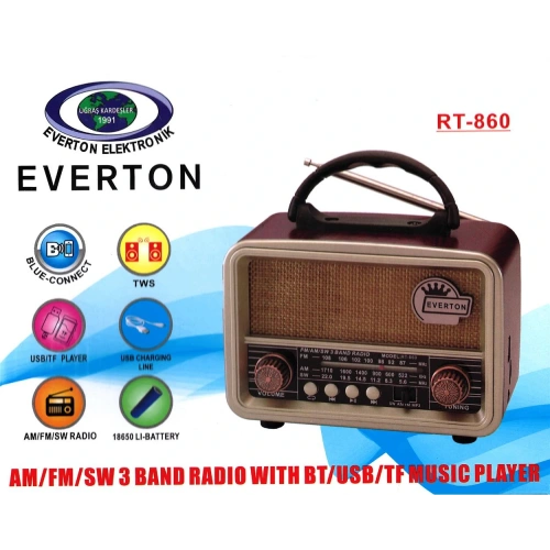 Everton Rt-860 Bluetooth Fm-usb-sd-  Şarjlı Nostalji Radyo