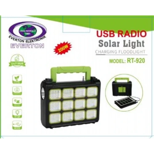 Everton Rt-920 Şarjlı 200w Solar Panelli Projektör (Radyolu)