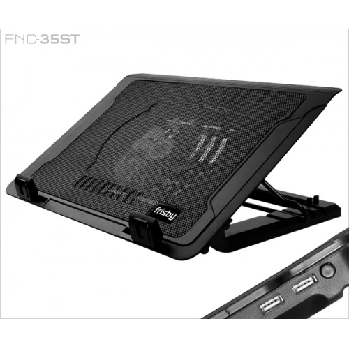 FRISBY FNC-35ST 14cm Fan, 10"-17" Notebook Soğutucu, 5 Kademeli Stand, Mavi Ledli (Siyah)