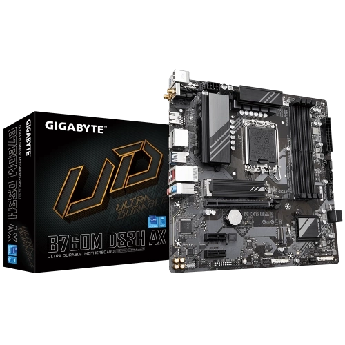 GIGABYTE B760M DS3H AX, rev.1.0, 4xDDR5, 2xM.2, 2xDP, HDMI, Type-C, Wi-Fi 6E, Bluetooth v5.3, 12-13-14.Nesil, LGA1700 Soket, Anakart