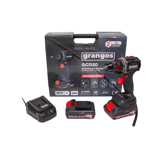 Grangos GCD20-T2 20V 2 Ah Çift Akülü Darbesiz Matkap
