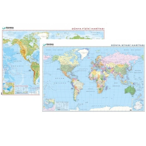 Gürbüz Dünya Fiziki+siyasi Çift Taraflı 35x50