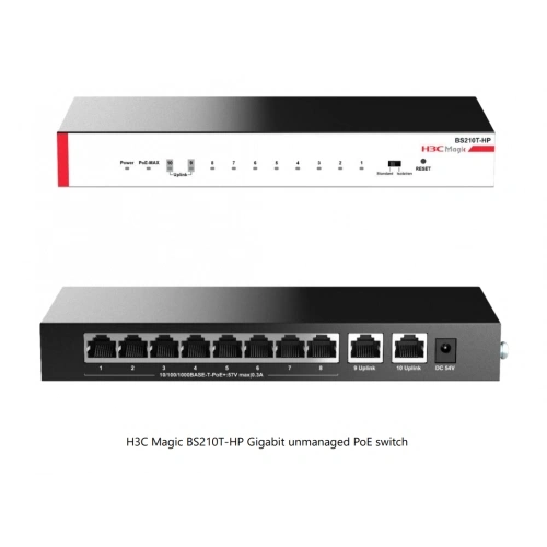 H3c Magic Bs210t-hp, 10 Port, Gigabit, 8 Port Poe, 110w, +2 Port Gigabit Uplink, Metal Kasa, Yönetilemez, Masaüstü Switch