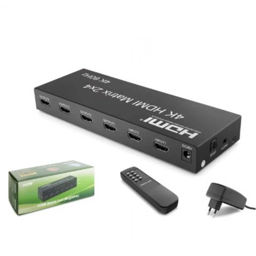 Hadron Hdx1388 Hdmı Switch + Splitter Matrix 4k 60 Hz 2 In 4 Out - Siyah