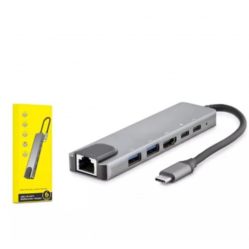 Hadron Hdx7791 Type-c Hdtv Combo Hdmı 4k 30hz + 2-type-c + 2-usb3.0 + Lan 6ın1 Gri