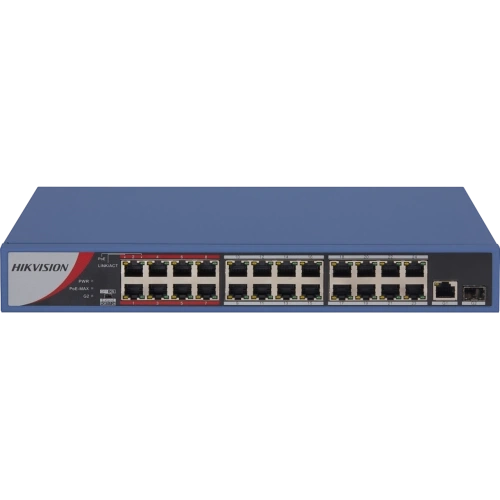 HIKVISION DS-3E0326P-E/M(B), 24 Port, MegaBit, PoE 250W, 1 Port GigaBit Uplink, 1 Port GigaBit SFP, Yönetilemez, Rack Mount Switch