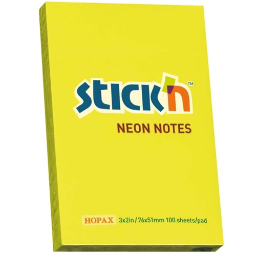 Hopax Stıckn Yapışkanlı Not Kağıdı 100 YP 76x51 Fosforlu Sarı 21132