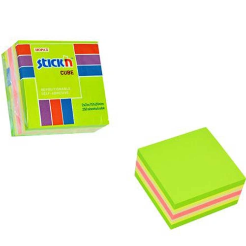 Hopax Stickn Yapışkanlı Not Kağıdı 50x50 5 Renk Küp Blok 250 Yp 21534