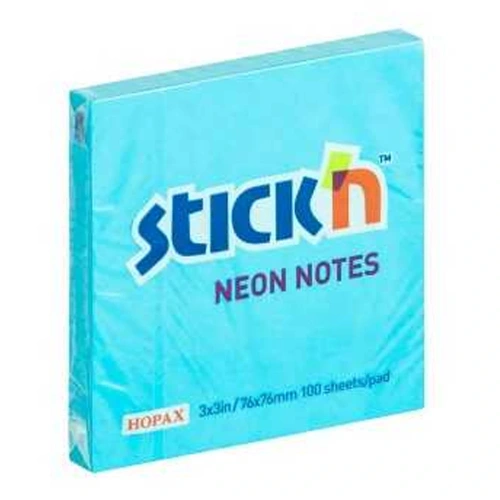 Hopax Stickn Yapışkanlı Not Kağıdı 76x76 Neon Mavi 100 Yp He21209
