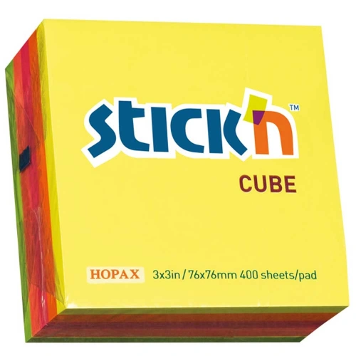 Hopax Stıckn Yapışkanlı Not Kağıdı Küp Fosforlu 400 Yp 76x76 5 Renk 21012
