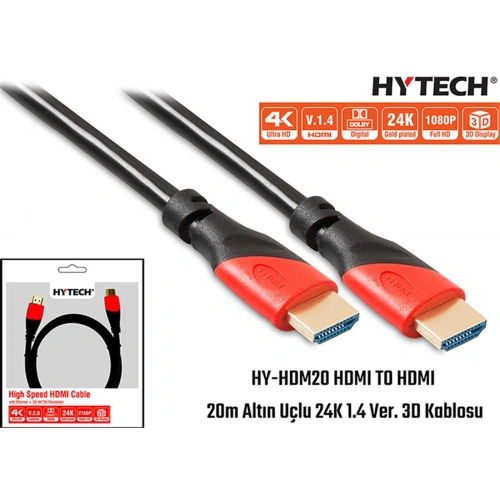Hytech Hy-hdm20 Hdmi To Hdmi 20m Altın Uçlu 24k 1.4 Ver 3d Kablosu