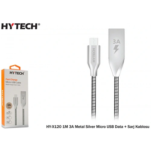 Hytech Hy-x120 1m 3a Metal Silver Micro Usb Data