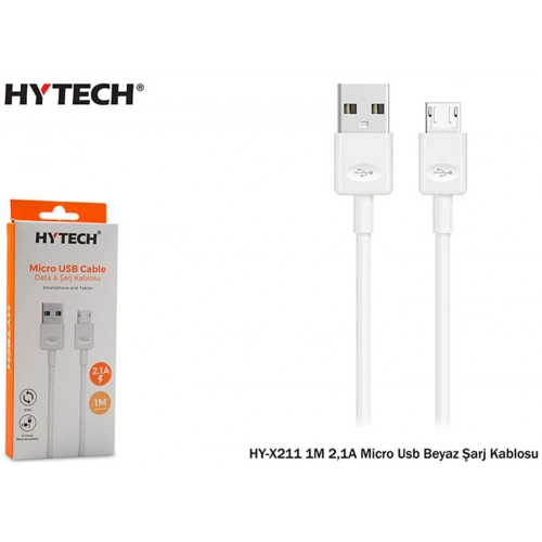 Hytech Hy-x211 1m 2,1a Micro Usb Beyaz Şarj Kablosu