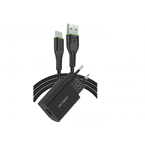 Hytech HY-XE26T Type-C Kablolu 2100MA Ev Şarj 11W + 2,4A Siyah Şarj Adaptör Seti