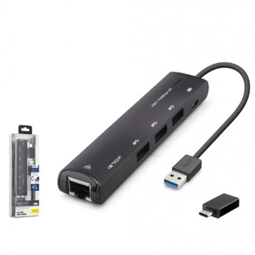 İetop Hdx7897 Usb Type-c 3.2 Gen1 Combo Hub Gigabit Lan 4 Port 5 Gbps Siyah