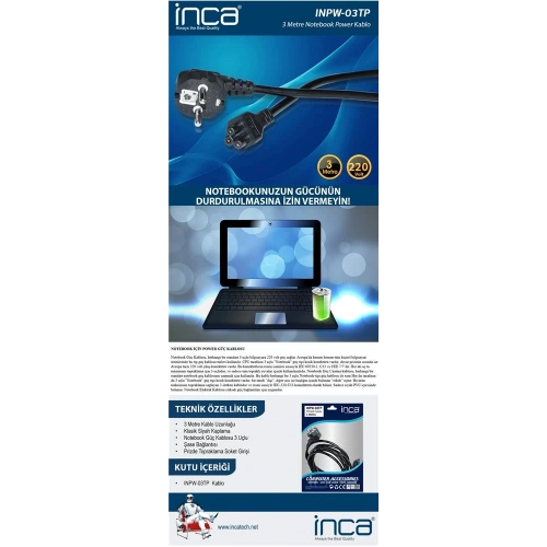 Inca Inpw-03tp 3mt Notebook Power Kablosu