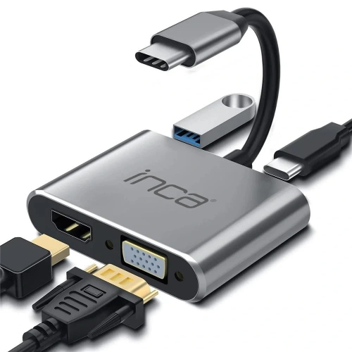 Inca Itpc-06tx Usb C 4in1 – Hdmı+vga+usb+güç Dağıtım Adap 4k@30hz Hdmı Çoklayıcı 100w Pd Güçı