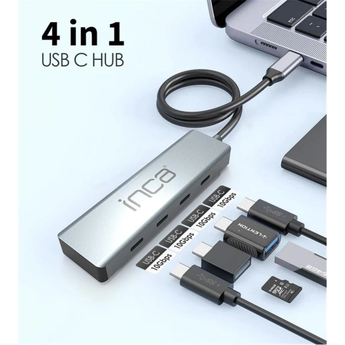 Inca Itpt-4tx 4 Port Type-c 3.1 Veri İle3.1 10 Gbps Type-c Çoklayıcı Kablo Uzunluğu 15cm