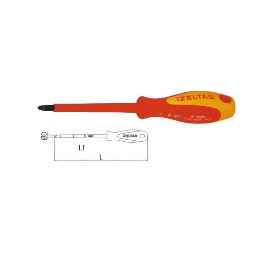 İzeltaş 4145184580 1000v İzoleli Elektrikçi Yıldız Uçlu Tornavida 4.5x80