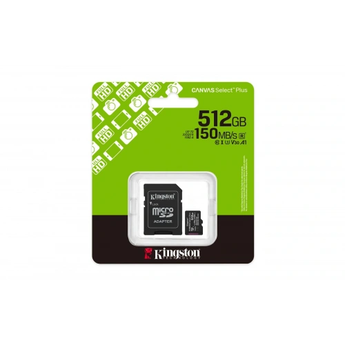 Kingston Sdcs3-512gb 512gb Microsdxc Canvas Select Plus Gen3 150mb-s A1 Card + Adapter Hafıza Kartı