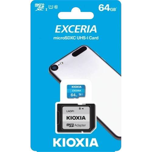 KIOXIA 64GB Exceria, LMEX1L064GG2, UHS-1, CL10, 100Mb/s, MicroSD Kart Bellek (SD Adaptörlü)