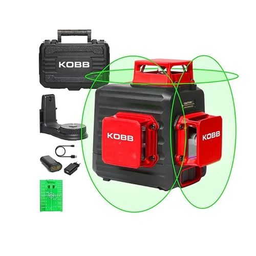 KOBB KBL34G 40 Metre Profesyonel Li-ion Şarjlı 3X360⁰ Otomatik Hizalamalı Yeşil Çapraz Çizgi Lazer Distomat