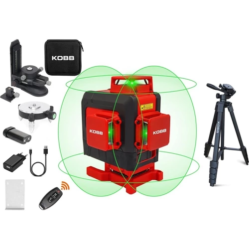 KOBB KBL35GTP Profesyonel Li-ion Şarjlı 4X360⁰ Otomatik Hizalamalı Yeşil Çapraz Çizgi Lazer Distomat+Tripod