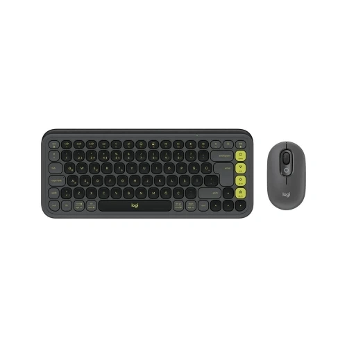 LOGITECH POP ICON COMBO, Siyah-Yeşil, 920-013075, Kablosuz, Türkçe Q, Klavye Mouse Set