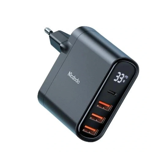 MCDODO CH-2250 33W 1xTYPE-C 3xUSB Girişli Dijital Göstergeli Şarj Adaptörü - Siyah