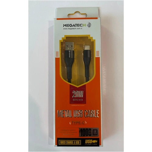Megatech 3.1a 20w 1mt Örgülü Hasır Siyah Usb To Typ-c Data Kablosu