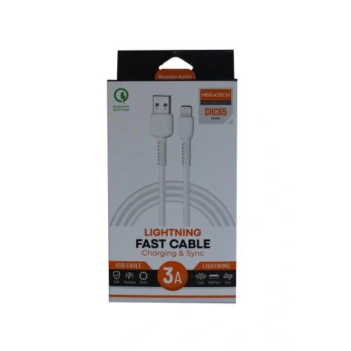 Megatech Chc65 3.0a 1mt Lightning Beyaz Şarj Kablosu