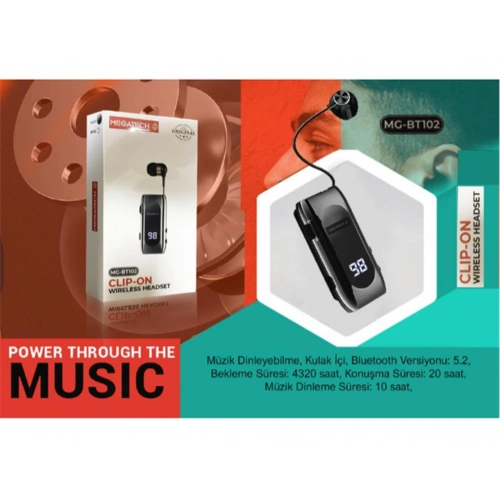 Megatech Mg-bt102 Clıp-on Makaralı Digital Göstergeli Bluetooth Kablosuz Kulaklık