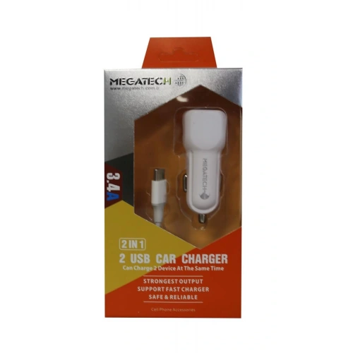 Megatech T05 2usb 3.4a Beyaz Araç Çakmaklık Şarj Cihazı