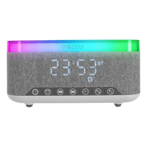 MIKADO MD-W8, 10W, Taşınabilir, USB/TYPE-C/BT/TF, RGB Işıklı, 1200mAh, 15W Kablosuz Şarj, Gece Lambası, Alarmlı Saat, Bluetooth Speaker