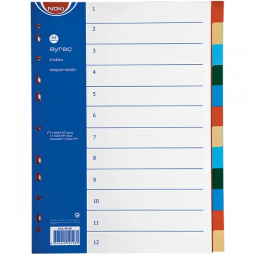 Noki Seperatör 12 Renkli Plastik A4 59126