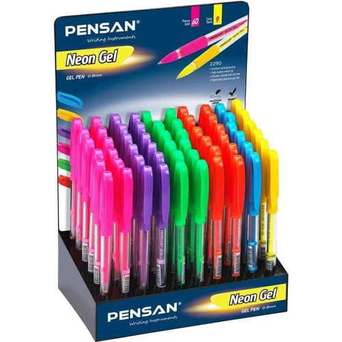 Pensan Tükenmez Kalem Jel Pvc 1.0 Mm Neon 60 Lı Stand 2290
