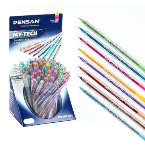 Pensan Tükenmez Kalem My-tech 0.7 Mm İğne Uç 8 Renk 60 Lı Stand