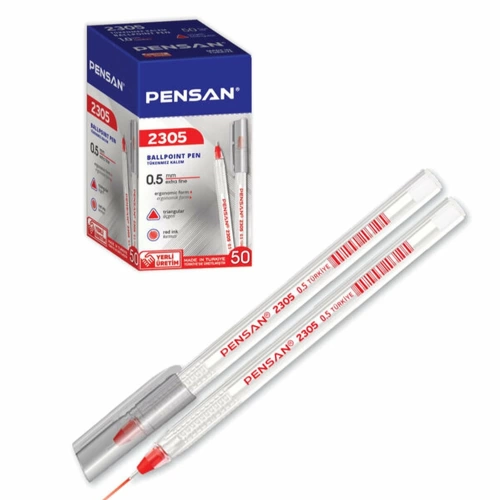 Pensan Tükenmez Kalem Üçgen Kırmızı 0.5 MM 50 Li 2305