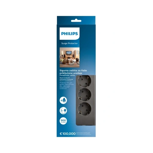 Phılıps Spn3140a/62, 4 Soket, Akım Korumalı Priz, 900 Joules, 2mt Kablo, (gri)