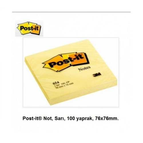 Post-it Yapışkanlı Not Kağıdı 100 Yp 76x76 Sarı 654