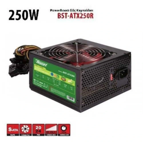 Powerboost Bst-atx250r 250w, Ppfc 12cm Kırmızı Fanlı Atx Psu (retail Box)
